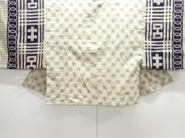 JAPANESE KIMONO / ANTIQUE MENS HALF JUBAN / COTTON / GRID